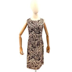 Vintage 60s Handmade Cream Eggplant Purple Eyelash Knit Zebra Pencil Dress